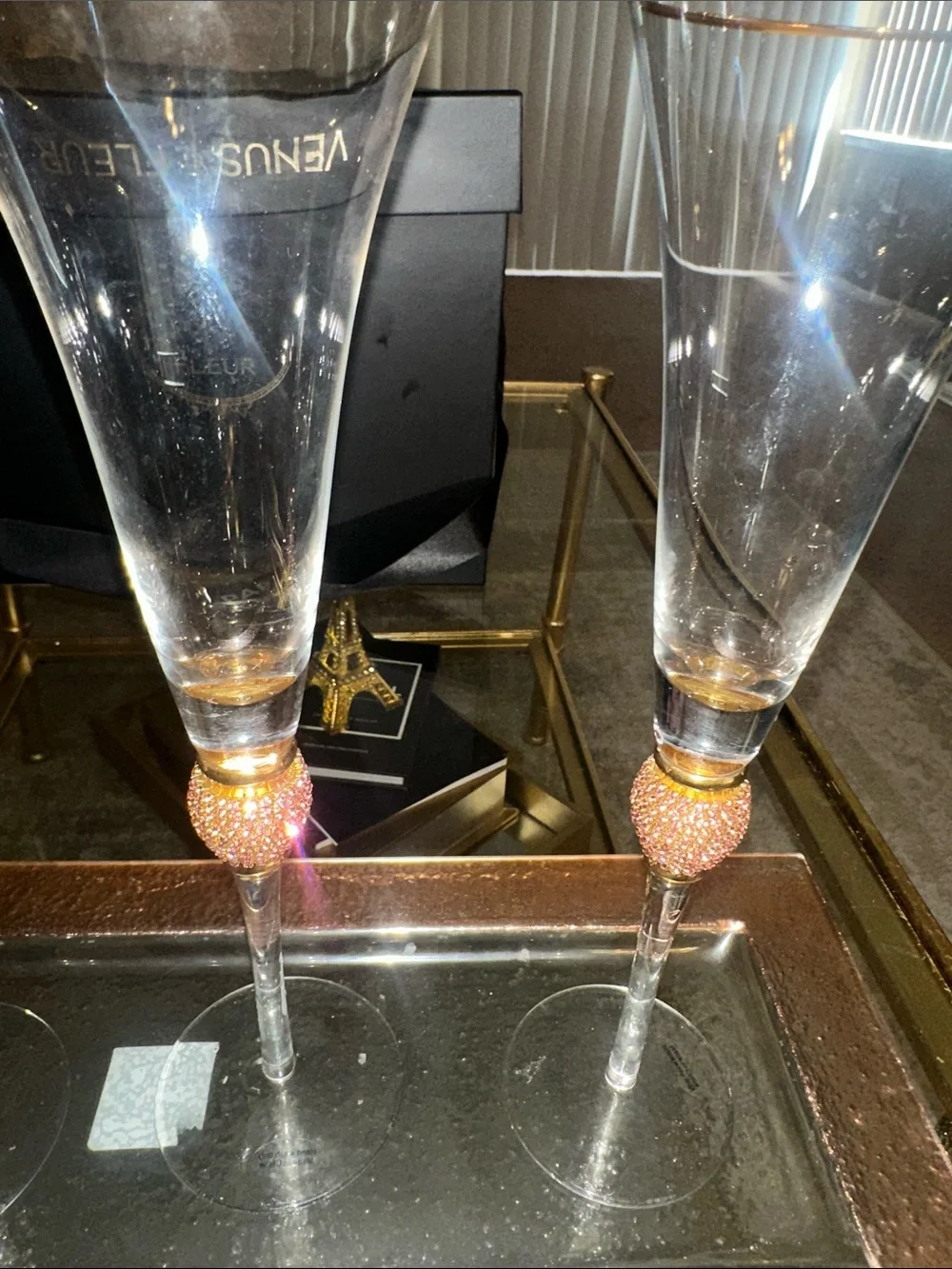 Pink & Gold Rhino Trim Crystal Wine Glasses - Set